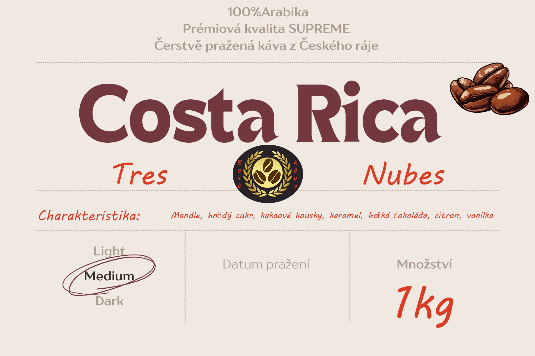 Kostarika Tres Nubes 1kg